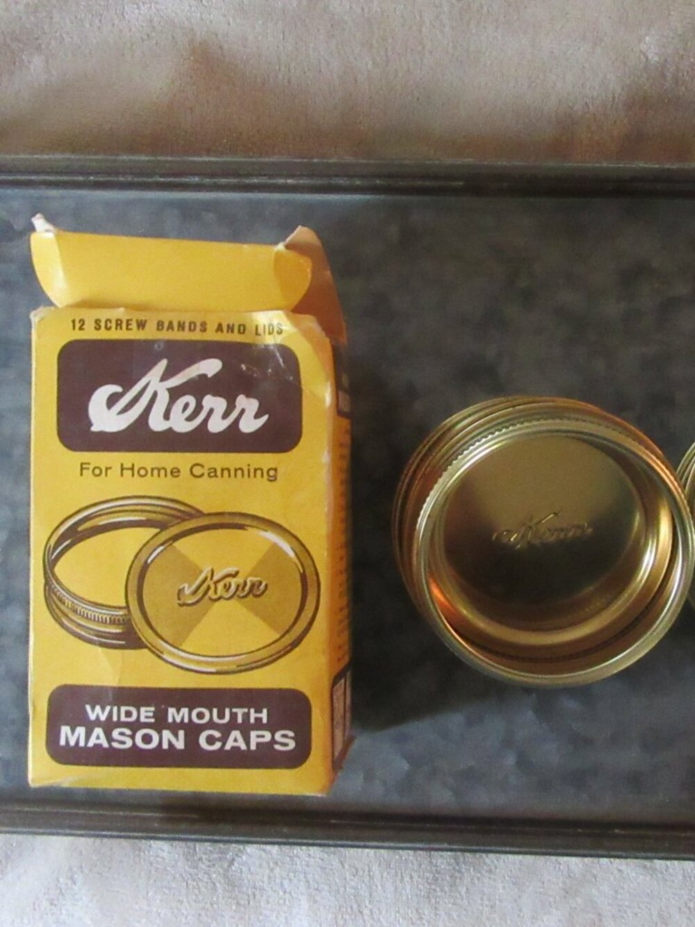VTG 12 Kerr Wide Mouth Mason Caps Screw Bands and Lids in Original Gold Box